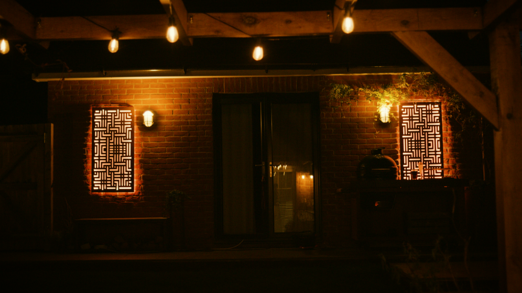 Screens by core in a garden at night, led panel